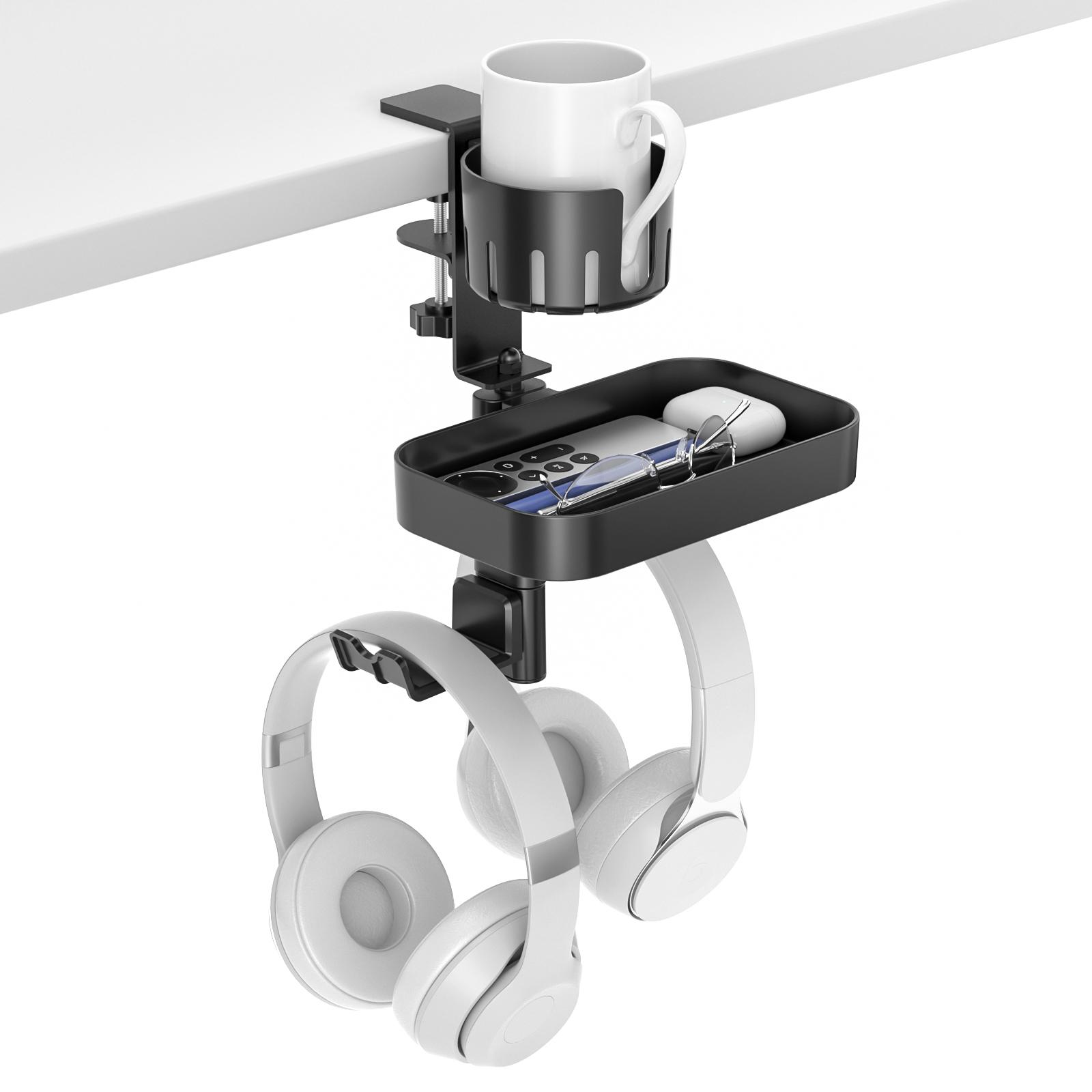 

Настольный держатель для стакана с 2 крючками для наушников, вращающийся держатель для карандашей и съемный зажим для лотка для ящиков на держателе для наушников под столом