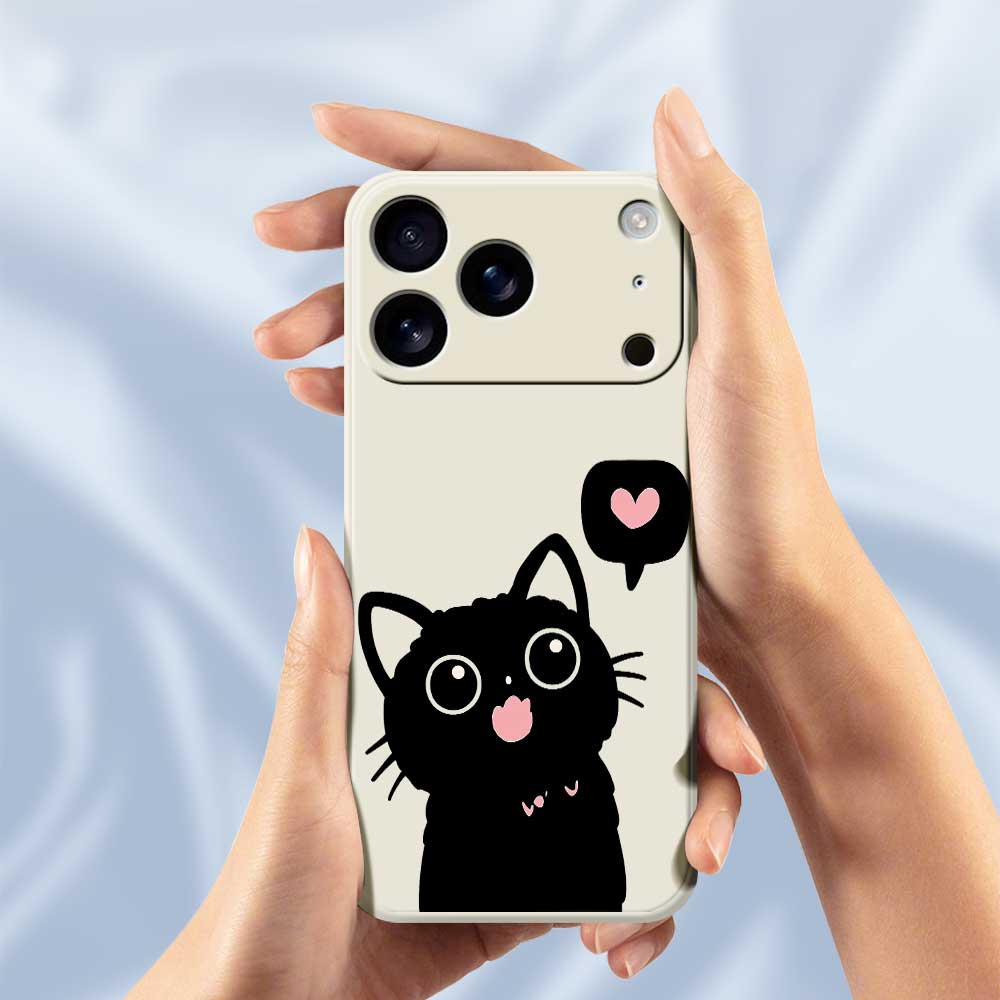 For iPhone 17 Pro Max Case Love Black Cat Pattern Printing Straight Edge TPU Phone Back Cover