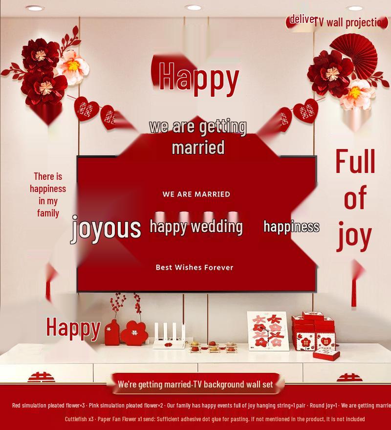 Wedding TV Background Wall Decoration - Double Happiness Bedroom Set