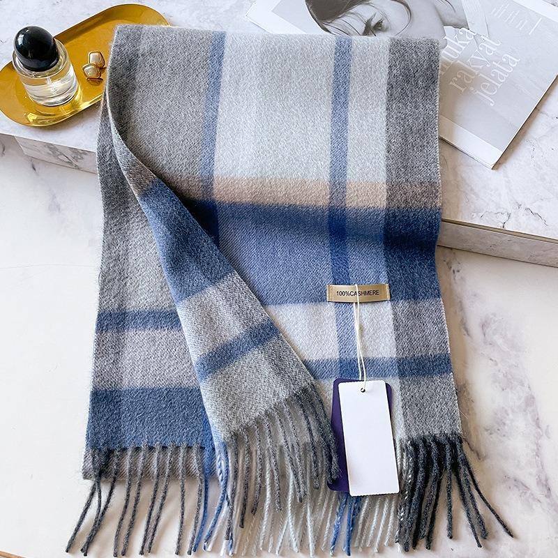Classic Plaid 100 Cashmere Scarf Men's Business Autumn and Winter Warm Blue Men's Scarf