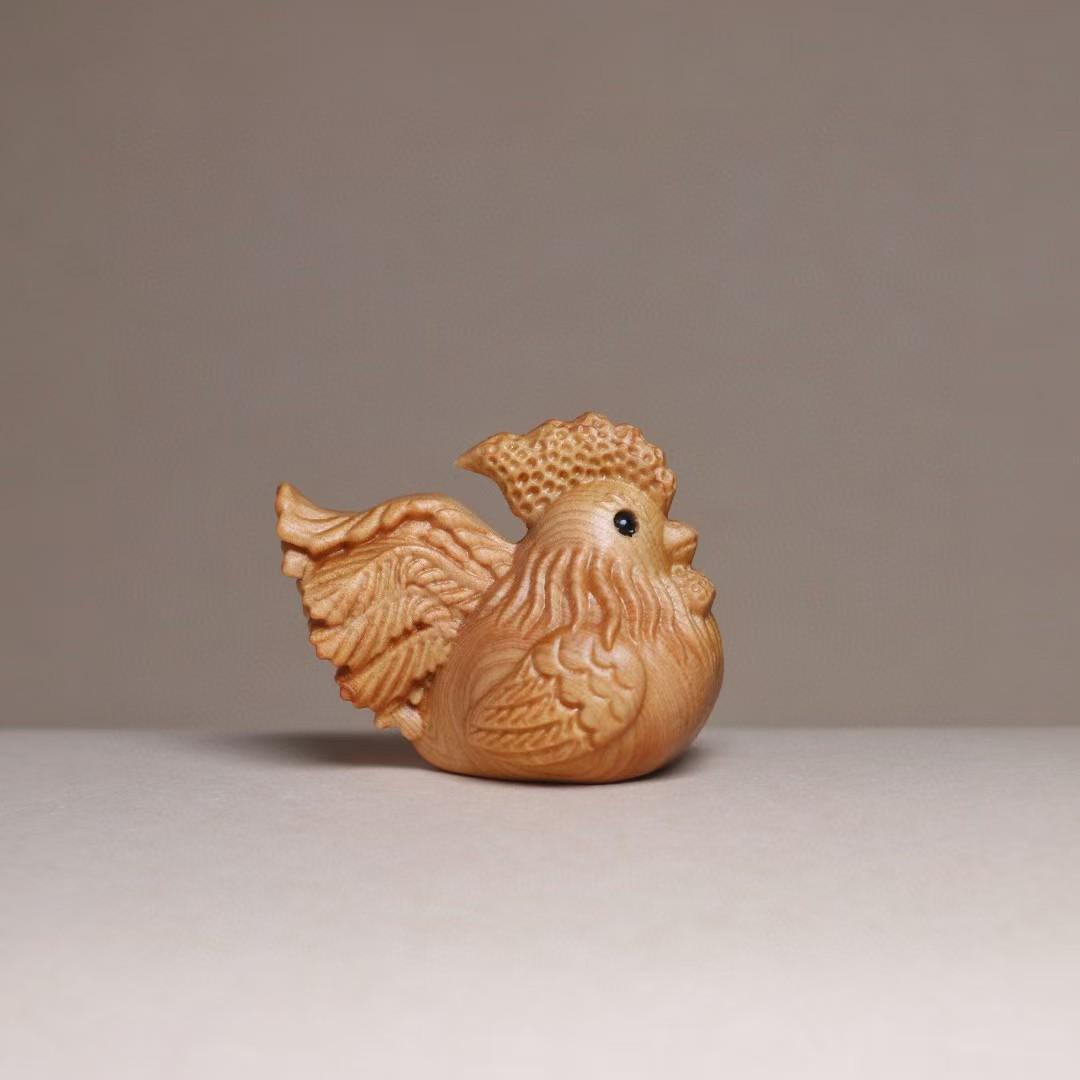 Taihang Cliff Cypress Rabbit and Rooster Carving Ornament