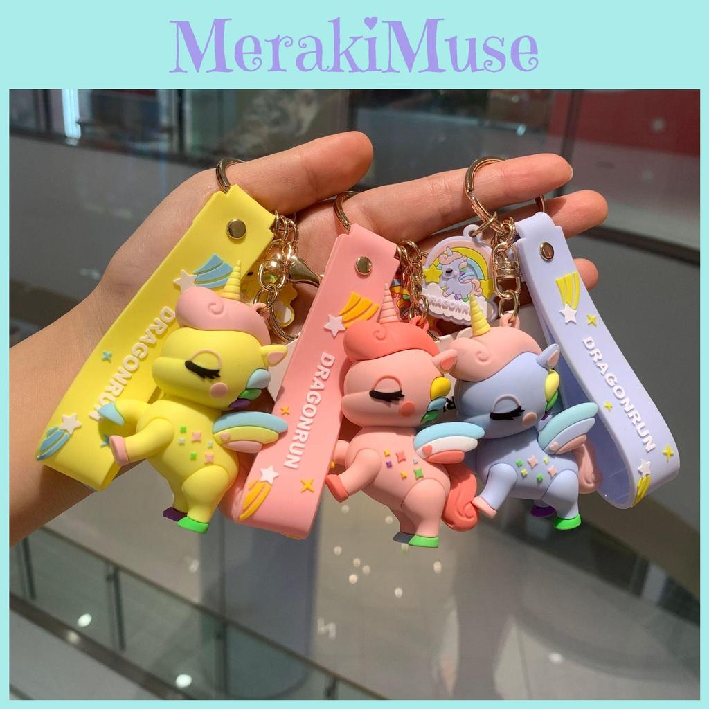 Adorable Unicorn Keychain Cartoon Style Cute Gift Bag Charm For Couples In Pink Metal