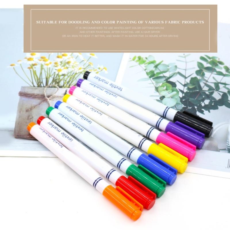 8Pcs Fabric Markers Permanent for T Shirts Non Toxic Fabric Paint Pens Set