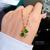Light Luxury Full Diamond Micro-Inlaid Zircon Emerald Four-Broken Flower Necklace Copper Electroplated Real Gold Pendant