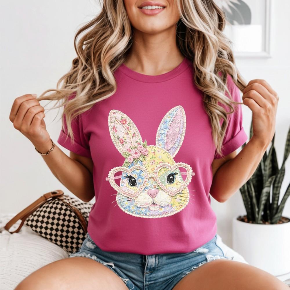 Floral Bunny Patchwork Unisexs Tshirt