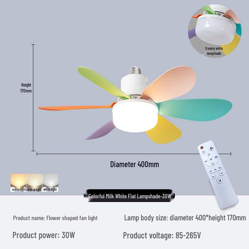 E27 Screw Base Ceiling Fan with Removable Blades and Light for Bedroom
