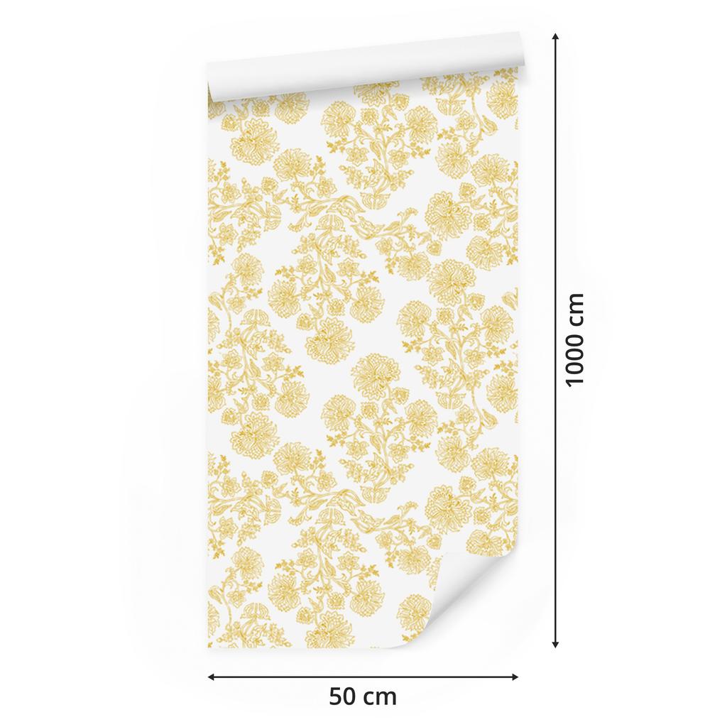 Wallpaper Flowers Cream and White, Cream Background for Living Room and Bedroom 50x1000