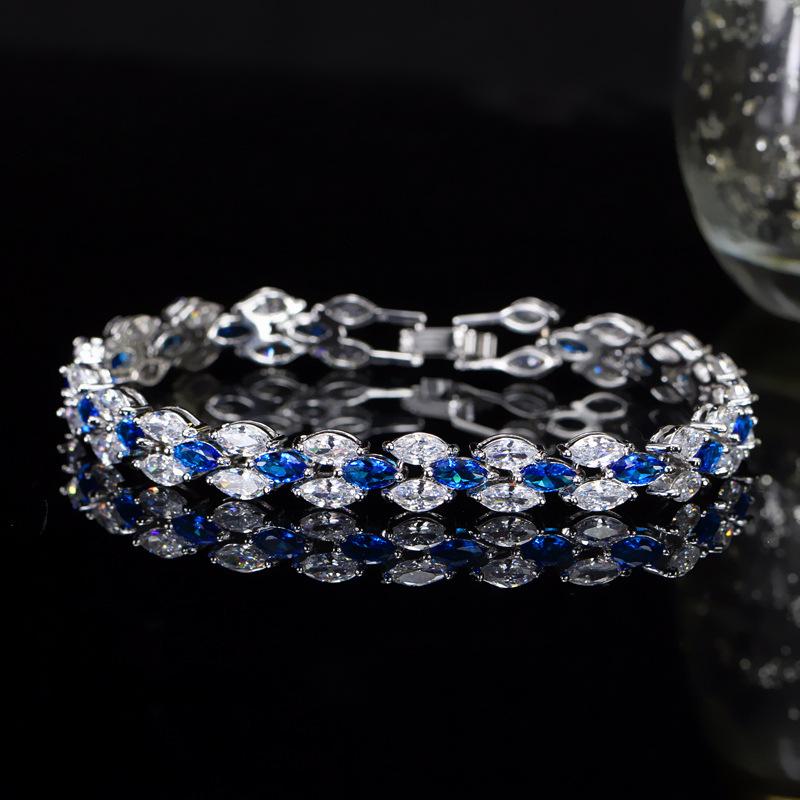 Accessories Temperament Leaf Platinum Plated Jewelry Aaa Zircon Bracelet