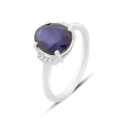 Anel de prata com safira natural de 3,873 ct, zircônias cúbicas, peso da peça 2,44 g (2162513)
