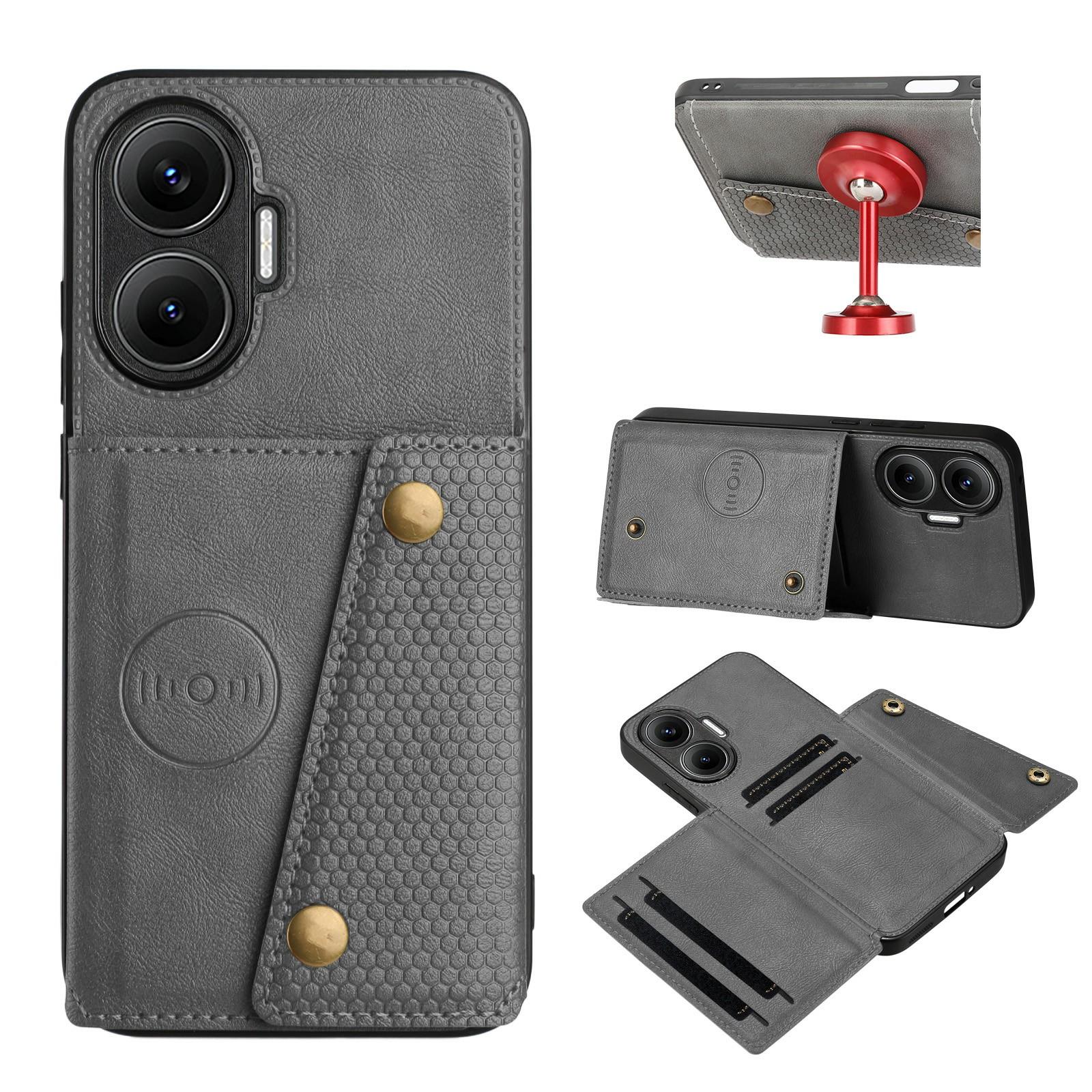 

For Xiaomi Redmi Turbo 4 Pro 5G/Poco F7 5G Case with Card Slots Kickstand Leather+TPU Phone Cover Grey
