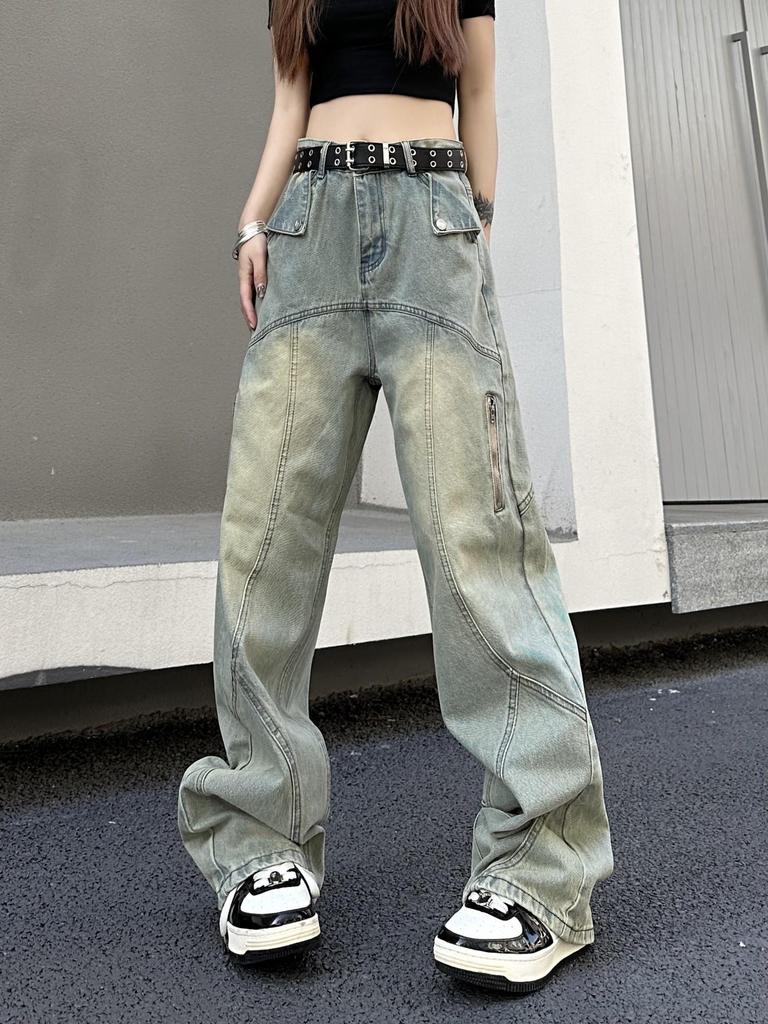 Women's High-Waisted Retro Wide-Leg Jeans - Summer Streetwear