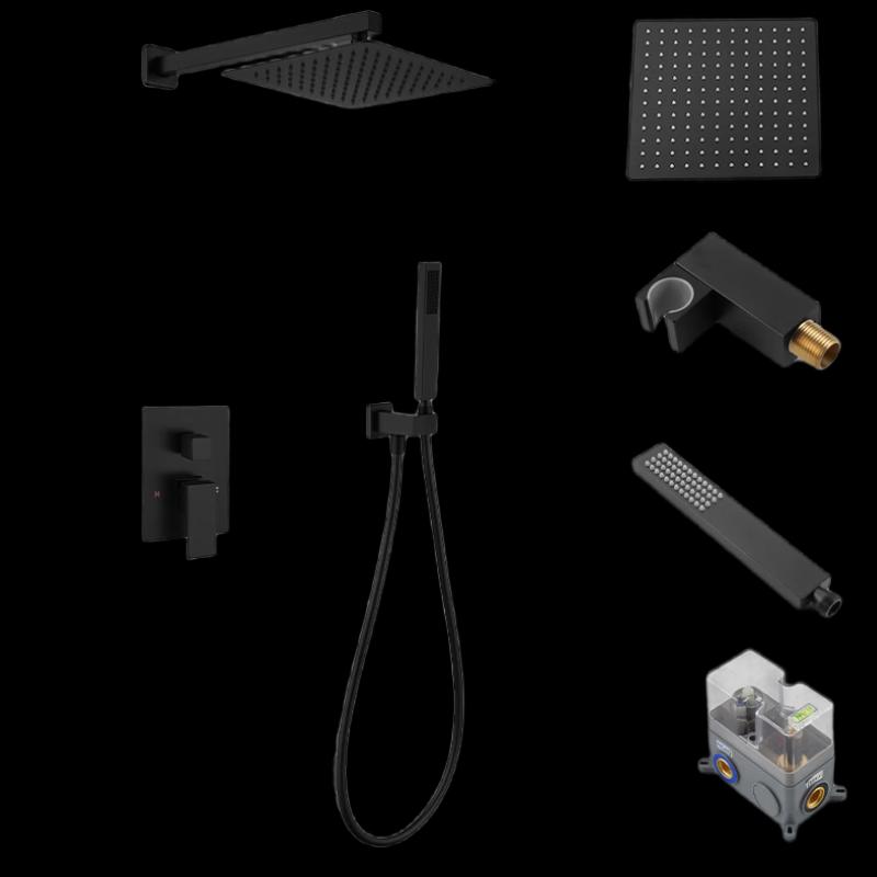Matte Black Concealed Dual-Function Square Shower Set