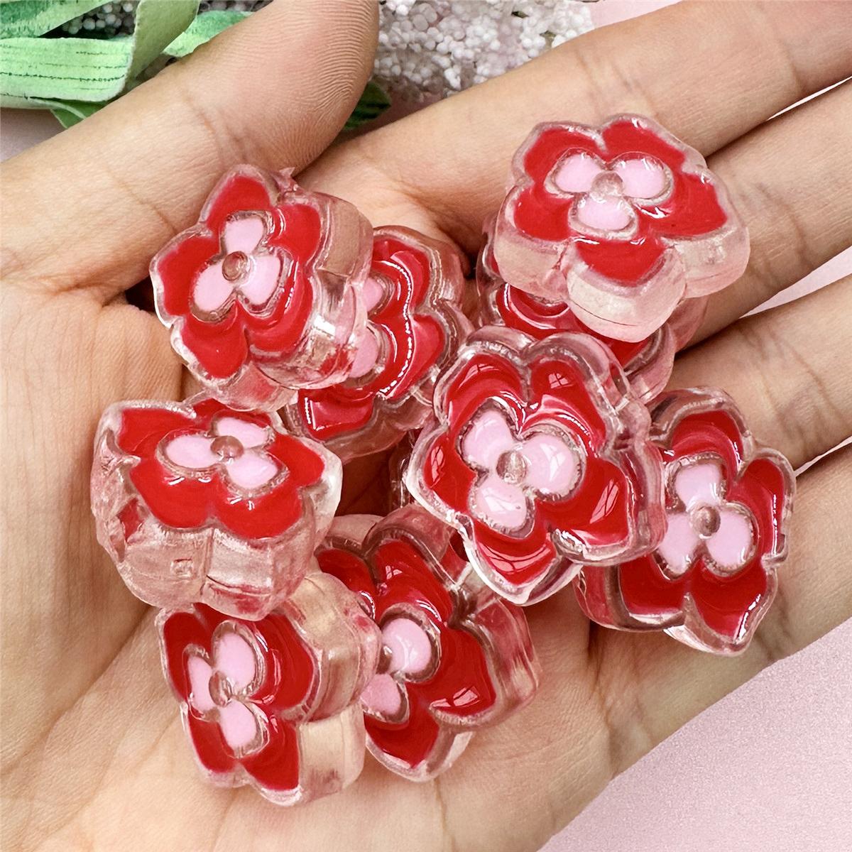 

Товары для вечеринок 23,1*24,5 мм акриловые цветочные двухцветные серьги ручной работы 10 шт. DIY ювелирные аксессуары браслет материал изготовление креативные свободные бусины красный