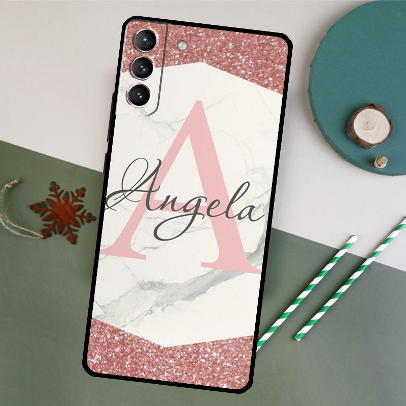 Personalised Name Initial Pink Case For Samsung Galaxy S20 S21 FE S22 Plus S23 Ultra S8 S9 S10 Plus Note 10 20 Ultra Cover