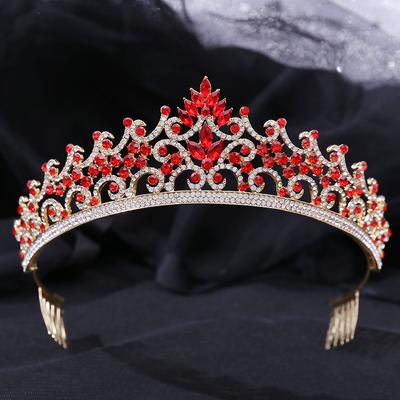 New Headwear Accessories Hair Comb Birthday Wedding Alloy Inlaid with Red Rhinestones Baroque Bridal Crown