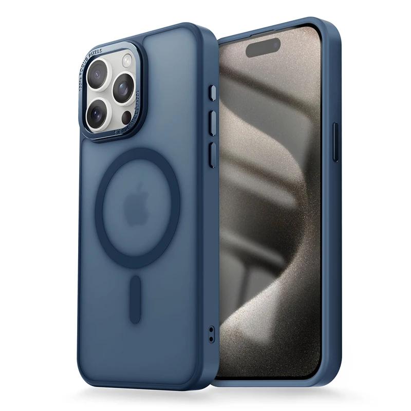 Matte Transparente Hülle mit Metall-Kamera-Ring, Magnetische Hülle für iPhone 16 14 13 12 11 15 Pro Max Plus, Für Magsafe Kabelloses Ladecover