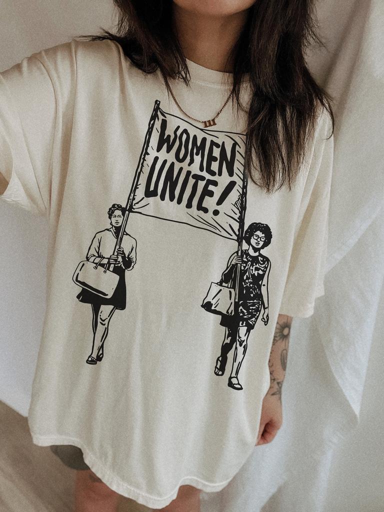 Women Unite Tee, Feminist Woman Power Girl Power Graphic Tee, Trendy Aesthetic Tee