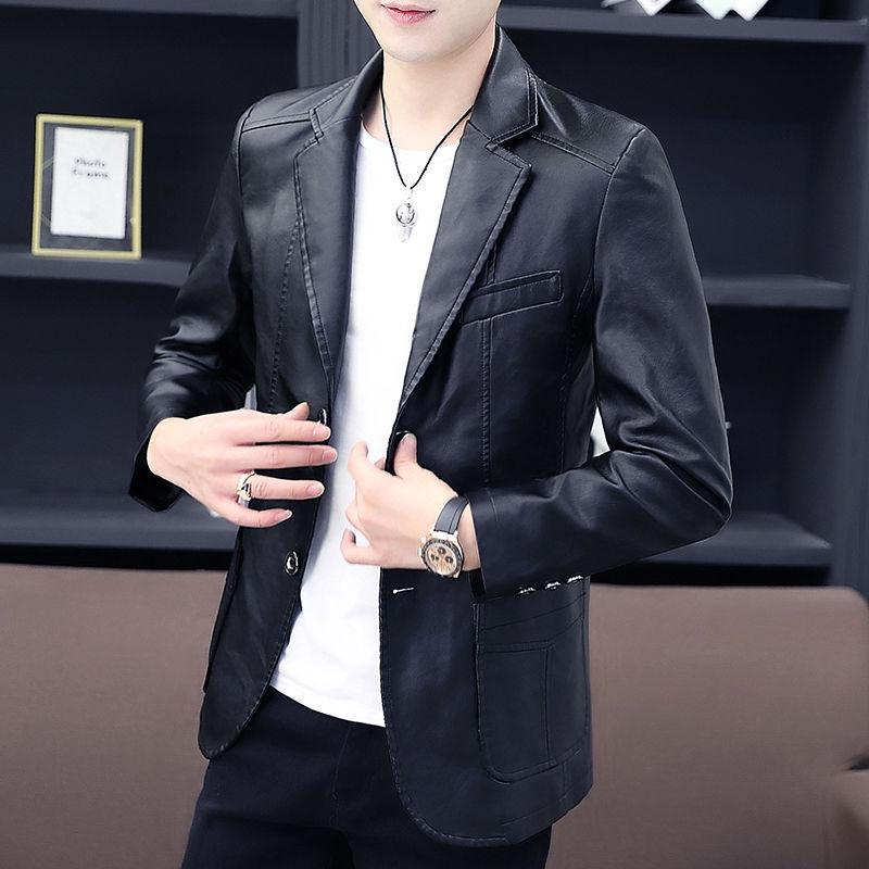 

Men s Slim Fit Business Casual PU Leather Jacket - Black, Spring/Autumn Edition XL
