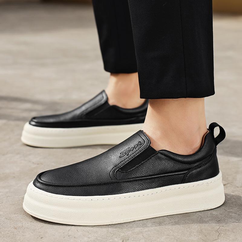 Men's one-pedal lace-up-free lazy casual shoes, simple, fashionable and versatile, trendy and comfortable pigskin sports skateboard shoes