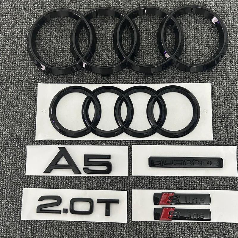 2026 2PCS 4Ring logo ABS Black Car Hood Front Grill Rear Trunk Emblem Sticker 1P A5 1P Quarrto 1P 2.0T 2P Sline For AUDI A5 2010-2019