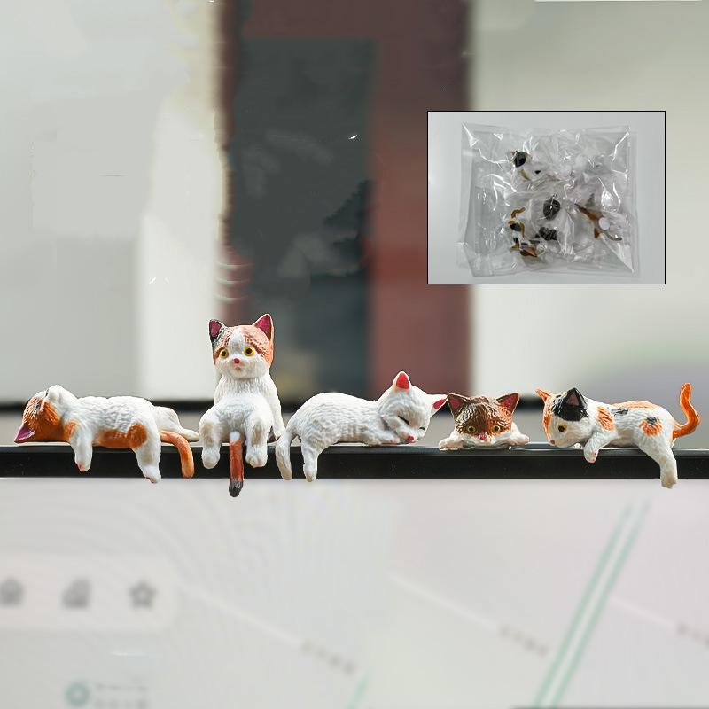 5Pcs Cute Kitten Decoration Creative Sleeping Cat Doll Home Ornaments Toy Cat Car Interior Landscape Decoration Adorable Gifts