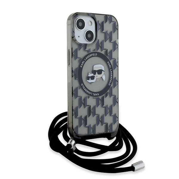 Karl Lagerfeld Klhmp15Shckcklck Iphone 15 / 14 / 13 6.1 Czarny/Black Hardcase Iml Crossbody Monogram Karl & Choupette Head Magsafe