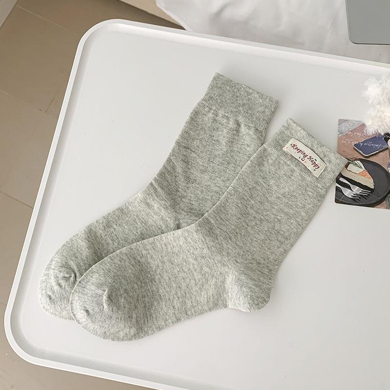 Mid-Leg Socks Spring And Autumn Pure Cotton Cute White Cloth Label Letter Stack Socks Sports Stockings Trend