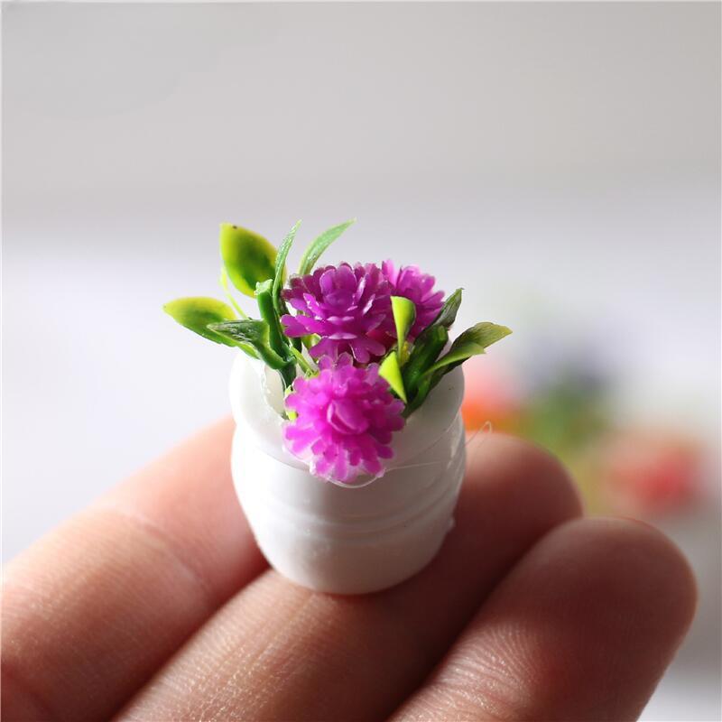 1Pc Mini Simulation Color Flower Pot Potted Plant Resin Miniature Garden Moss Micro Landscape Decoration Room Desk Decoration