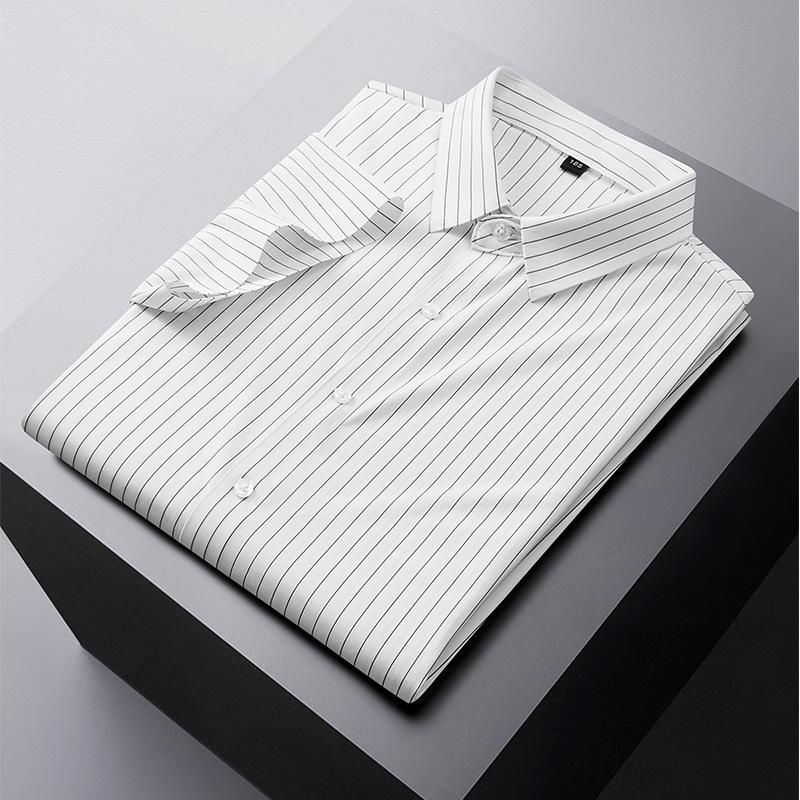 

Dm Летняя свободная мужская рубашка с короткими рукавами, эластичный шелковый полосатый свитер и увеличенная рубашка Fat XL белый