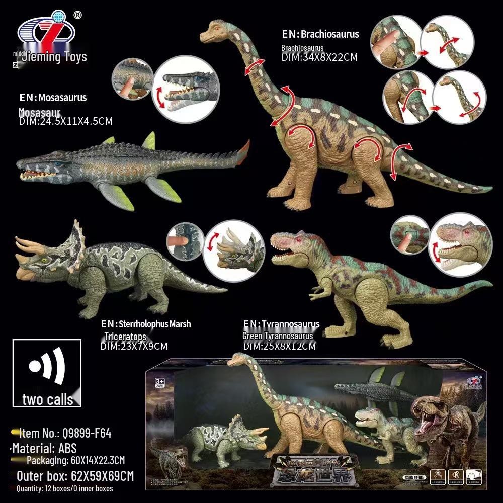 Movable Dinosaur Toy: Pterodactyl, Triceratops, & Tyrannosaurus Models with Open Mouth