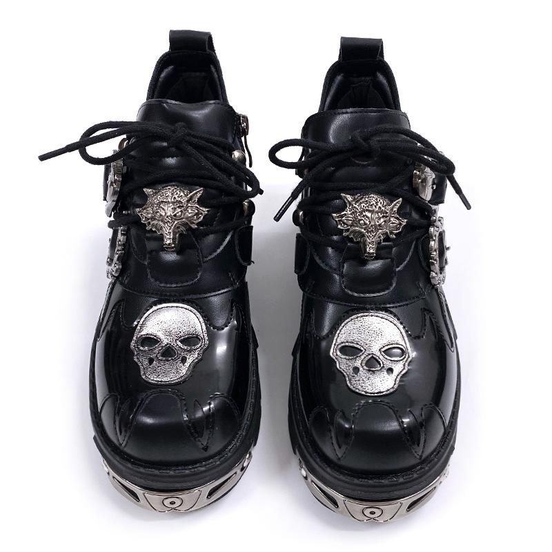 Muži a ženy Stejná subkultura Platformové boty Děti Goth Punk styl Lebka Niche Jednoduché boty Tmavé Malé kožené boty