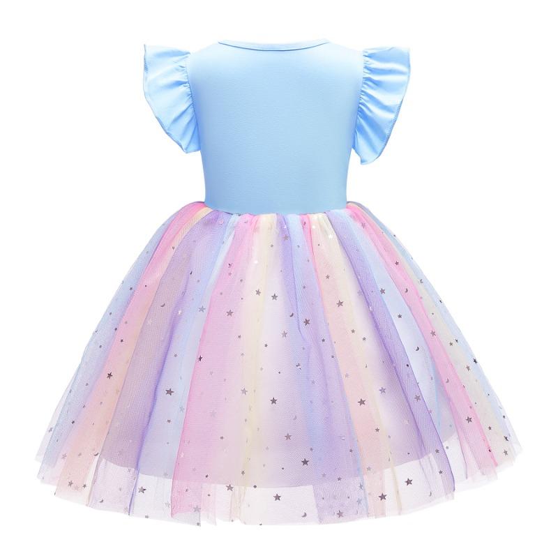 Girls Kids Summer Thin Knitted Tulle Rainbow Unicorn Princess Dress