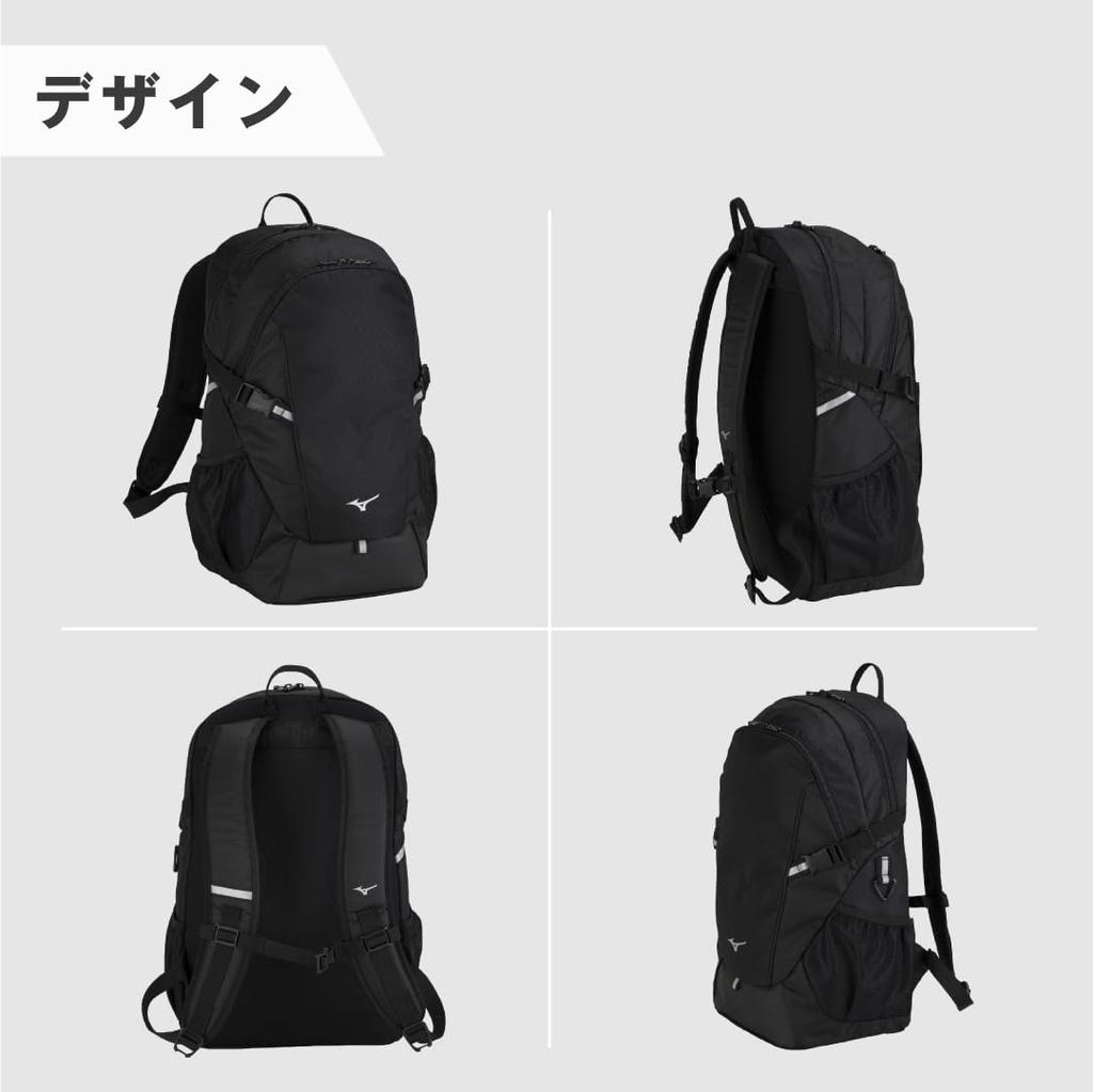 Mizuno Team Backpack, Size 30, Unisex, Large Capacity, for Sports, Club Activities, School, Shoe Storage, PC Pocket, Reflective, 33JD3103, Black