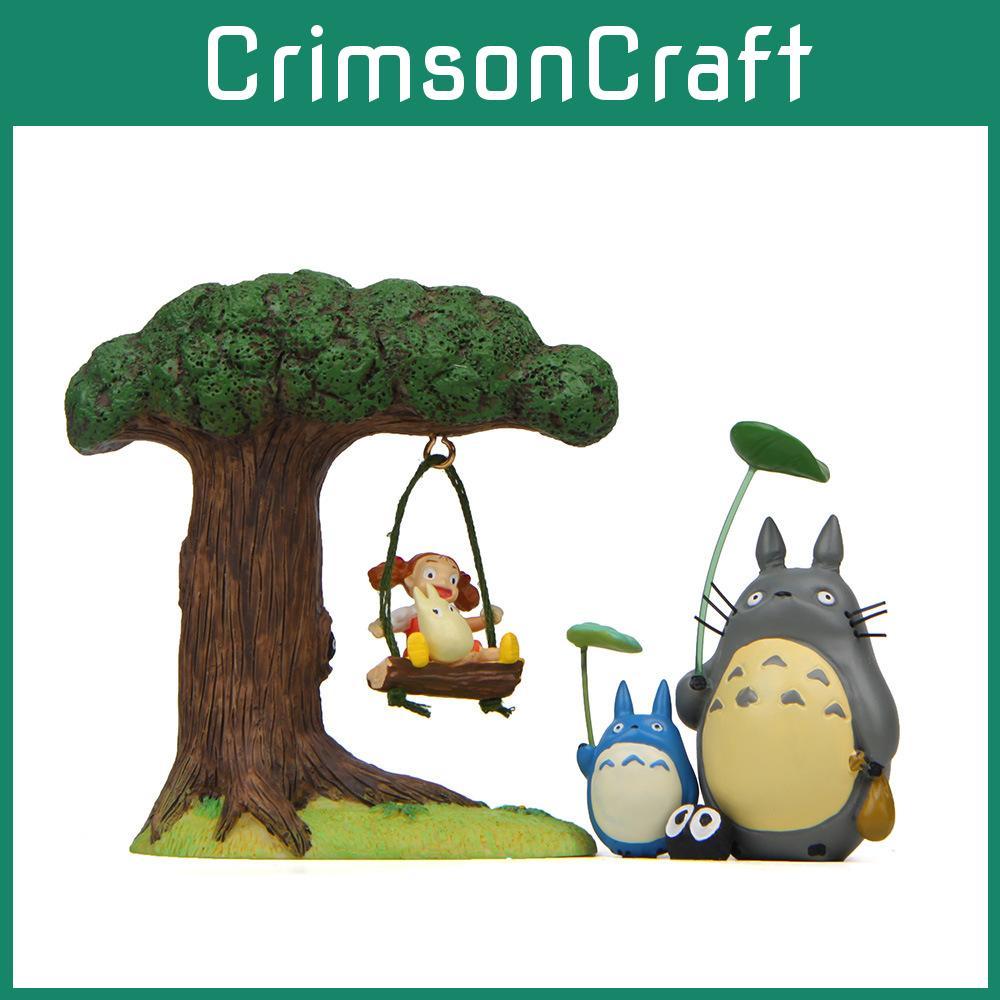 Totoro Resin Micro Landscape With Cartoon Cat Swing And Autumn Leaves For Gift And Collection
