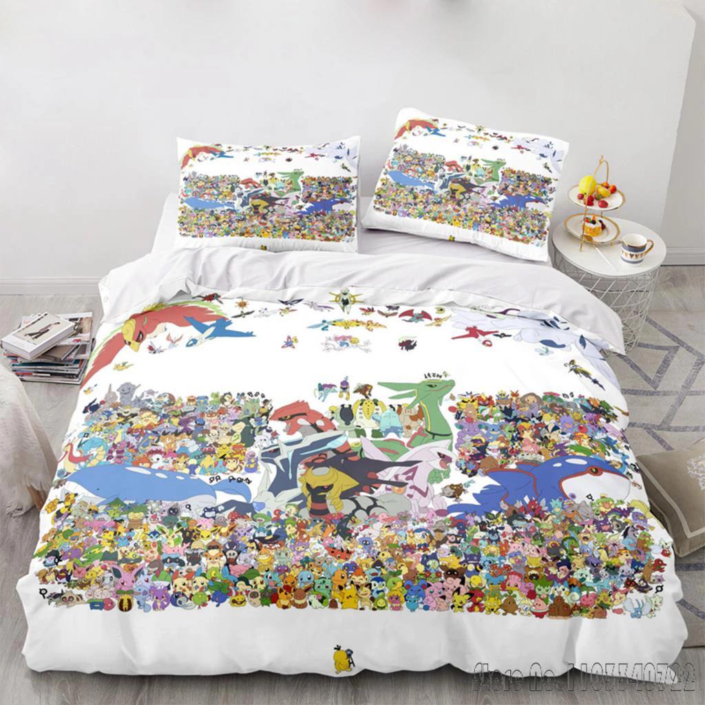 Anime Bandai 3D Home Pokemon Pikachu Bedding Set Baby Duvet Cover Sets Bedclothes Twin Single King Kids Adult Gift