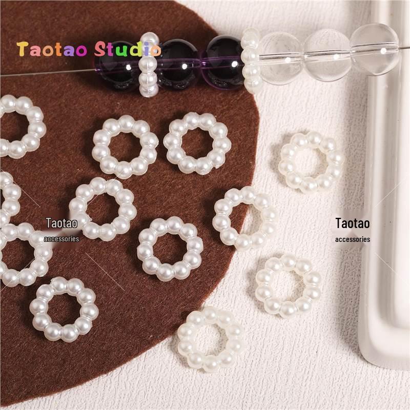 Vintage Imitation Pearl Openwork Circle Spacer Beads for DIY Jewelry and Cell Phone Lanyards