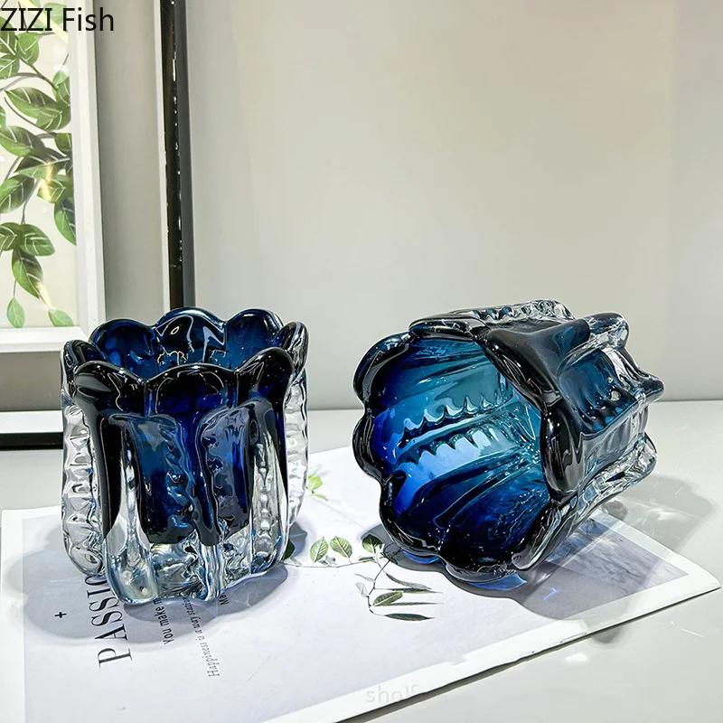 Forest Green Glass Vase Creative Wrinkled Flower Pots Desk Decoration Flowers Arrangement Floral Vases Room Aesthetic Decor