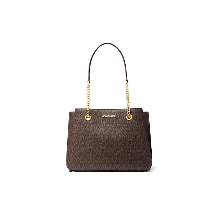 

New MICHAEL KORS Teagen Canvas With Leather Tote Bag, Shopping Bag, Handbag, Shoulder Bag Large Women s Brown 35S0GXZS7B-BROWN 31.0*11.9*23.1CM