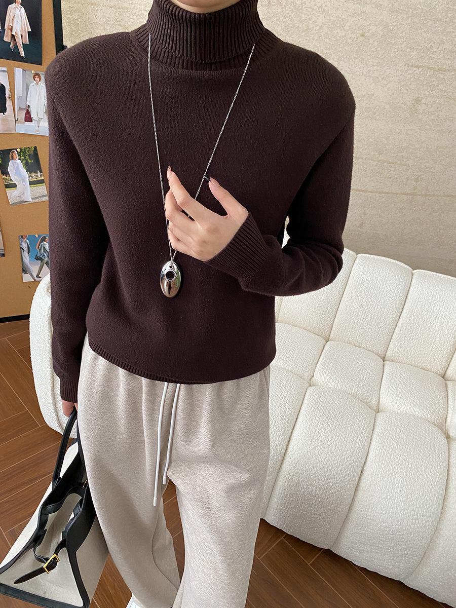 

Sinan Thick Velvet Solid Color High Collar Knitted Sweater for Autumn/Winter (SN6750) One Size темно-коричневого
