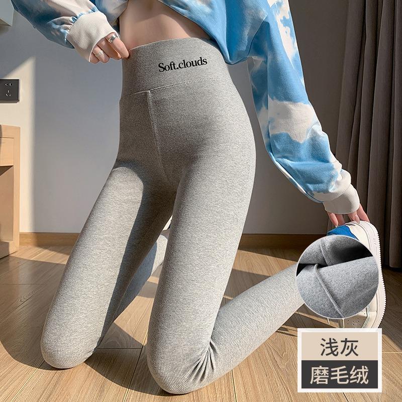 

Серые женские тонкие трикотажные леггинсы, облегающие и тонкие, универсальные, с высокой талией, вышитые, больших размеров large size [125-80kg]