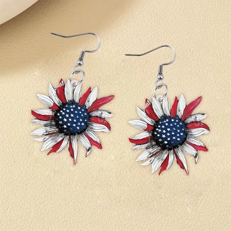 American Independence Day Red-White-Blue Striped Acrylic Star Earrings.