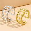 Personalized Irregular Geometric Open Ring for Women - Adjustable Stainless Steel Finger Accessory In Vacuum-Plated Gold.