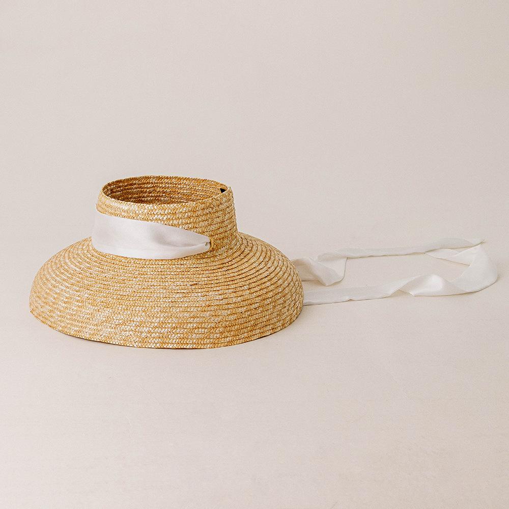 USPOP Modischer Retro Hohl-Top Strohhut mit Bändern Outdoor Sonnenschutz Strohhut Breiter Rand Strandhüte 56-58cm