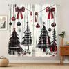 Set Of 2 Christmas Tree Holly Geometric Print Curtains Pole Bag Home Decoration Room Curtain Polyester