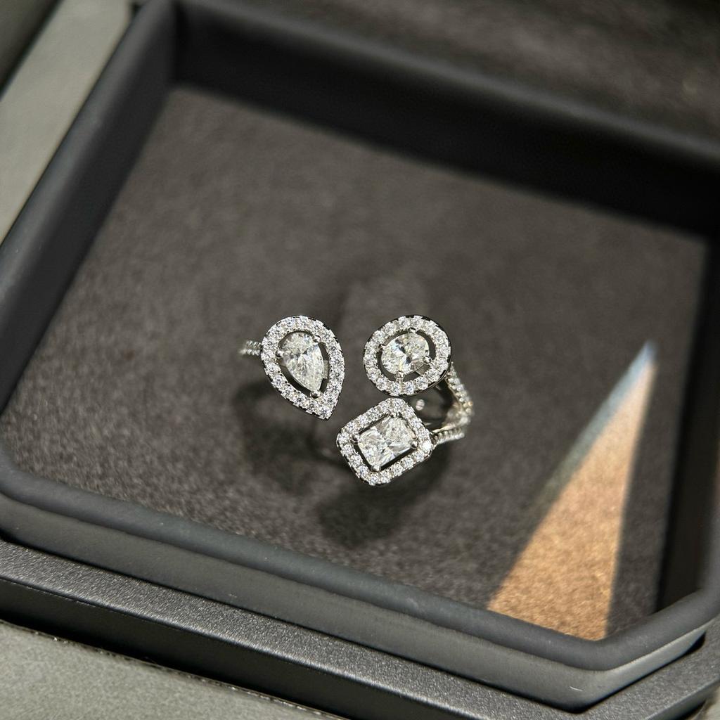 New Vintage 100% Pure 925 Sterling Silver Aaa Zircconia Water Drop Squares Rings For Women Luxury Wedding Jewelry Adjustable