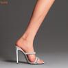 Fashion Crystal Pearl Slip On Slippers String Bead Thin Heels Modern Sandals Pointed Toe Summer Women Shoes Stiletto Heel Slides