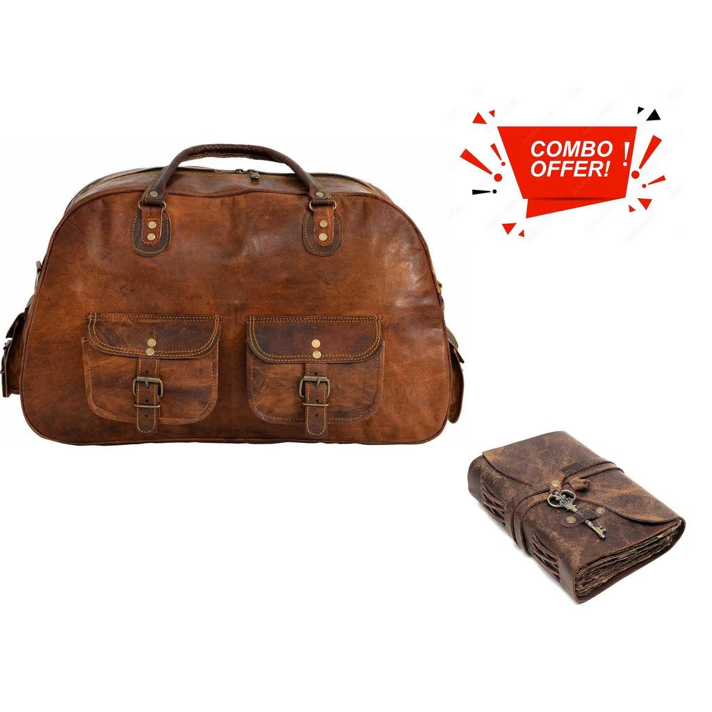 Kožená cestovní taška na zavazadla do posilovny pro muže Vintage originální víkendová taška přes noc. S kombinovaným koženým deníkem