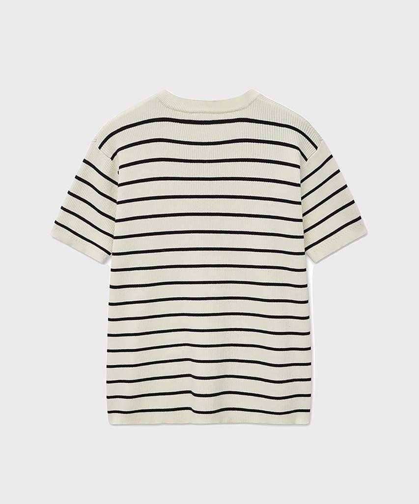 NOIRER Ribbed Henley Neck Half Knit (Black Ivory)