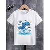 Kids Crewneck T-Shirt, Happy Little Whale Print Soft Breathable Sweat Wicking Short Sleeve Casual Tee