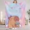 1Pc Pink Digital Printed Capybara Style Flannel Blanket Mattress Cover Blanket for Family BedsSofasOfficesOutdoor Camping
